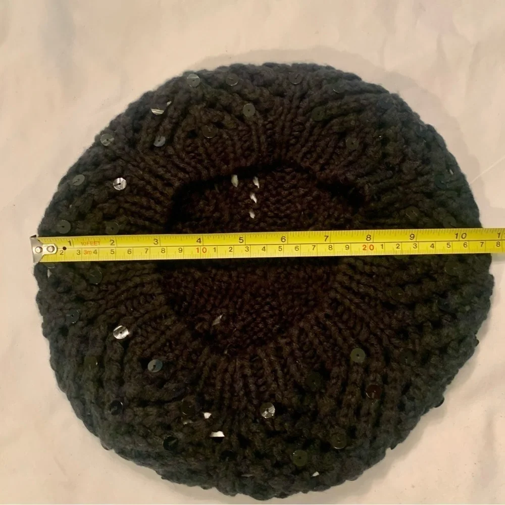 Twiggy LONDON Knit Beret Hat Black Sparkly Embellishments Sequins Vintage